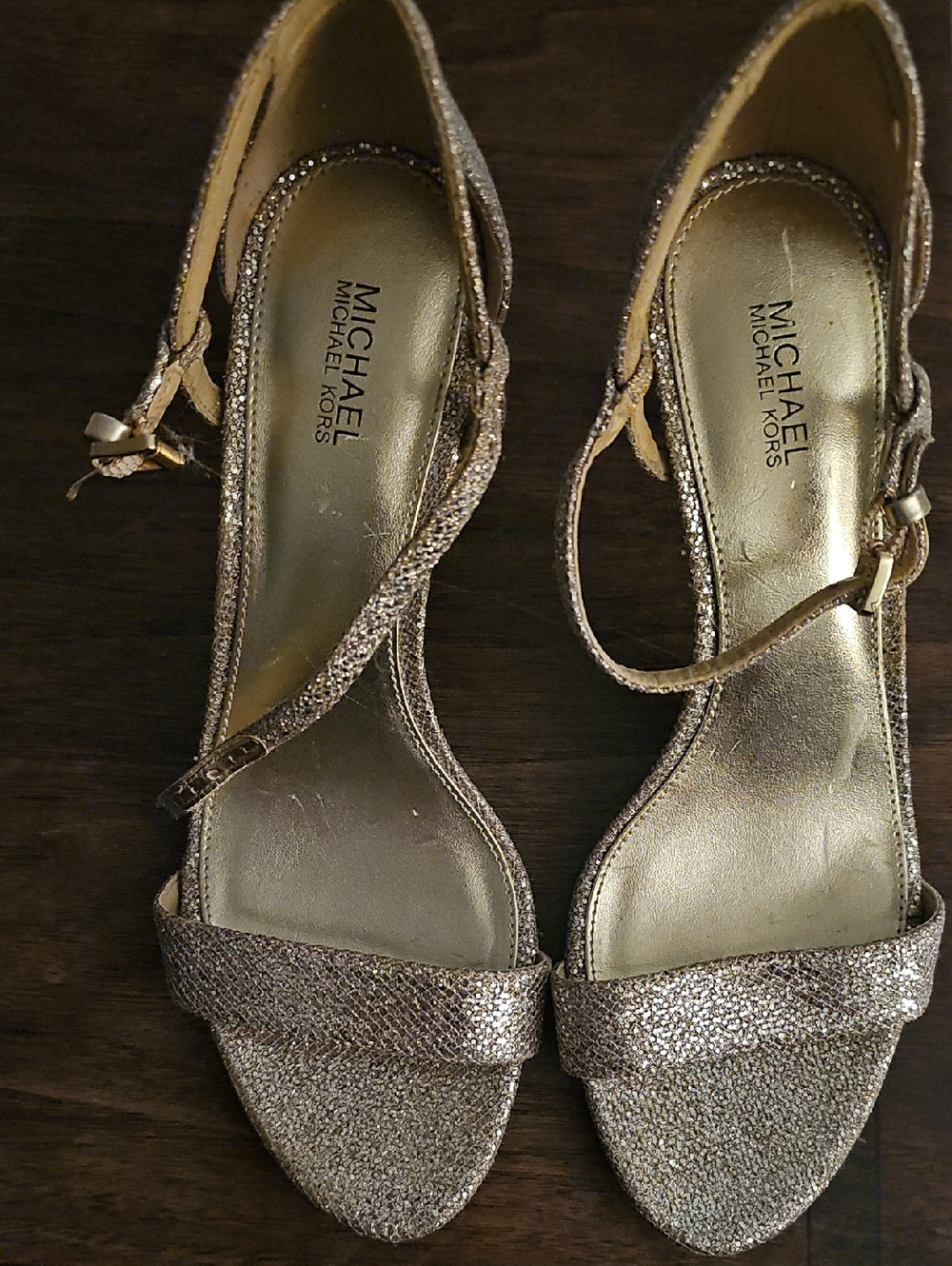 MICHAEL Michael Kors Gold Glitter Strappy Sandal Heels